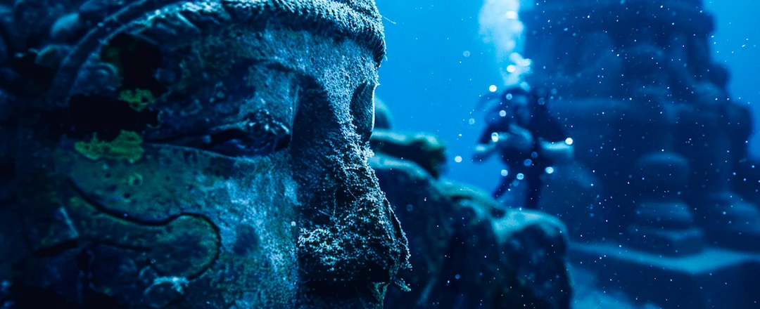 Underwater Buddha Statue Close Up 
