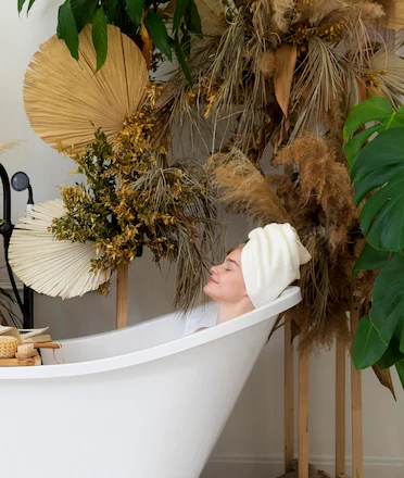 Woman Enjoying Aesthetic Bathtub After Spa