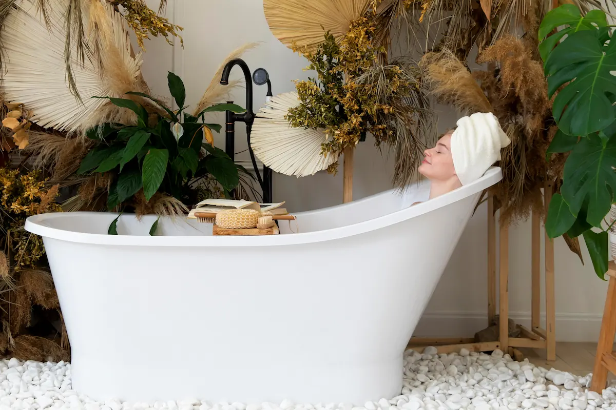 Woman Enjoying Aesthetic Bathtub After Spa