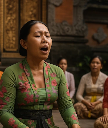 Balinese Women Singing Tembang AI Illustration