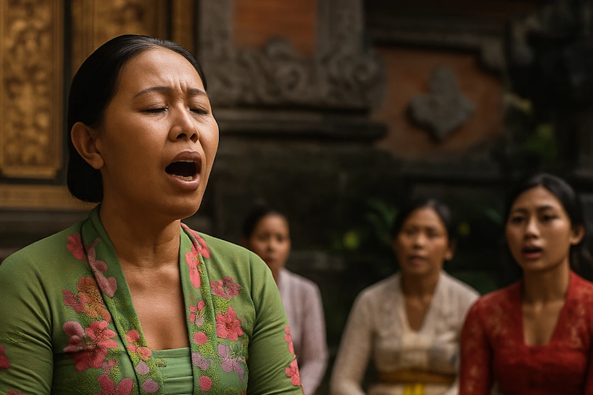 Balinese Women Singing Tembang AI Illustration