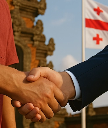 Balinese and Ambassador Shake Hand AI Illustrator