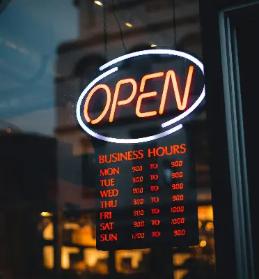 an Open sign at a cafe