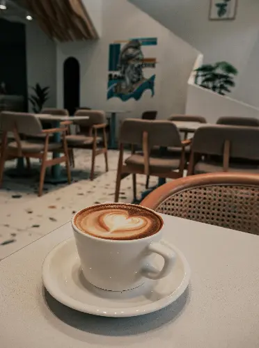 Hot cappucino in a cafe