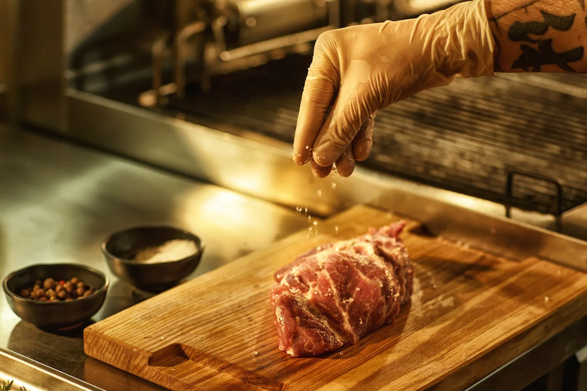 Chef Preparing Prime Meat for Steak Cooking