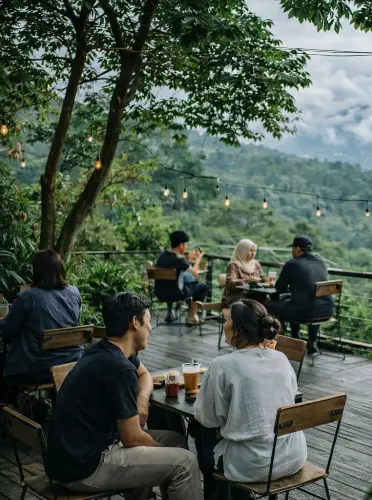 Cafe on a misty Bandung hill