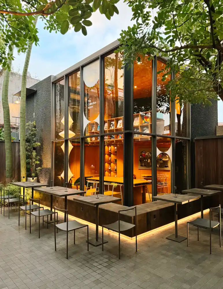 Outdoor seating area at a new listening cafe in Bandung