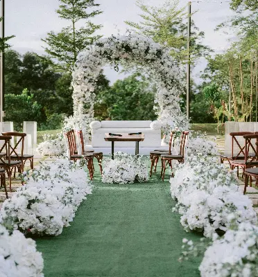 Outdoor garden wedding setup