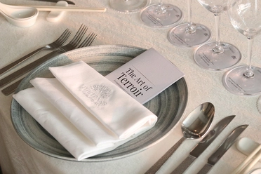 Elegant table setting for The Art of Terroir wine dinner at The 18th Restaurant & Lounge.