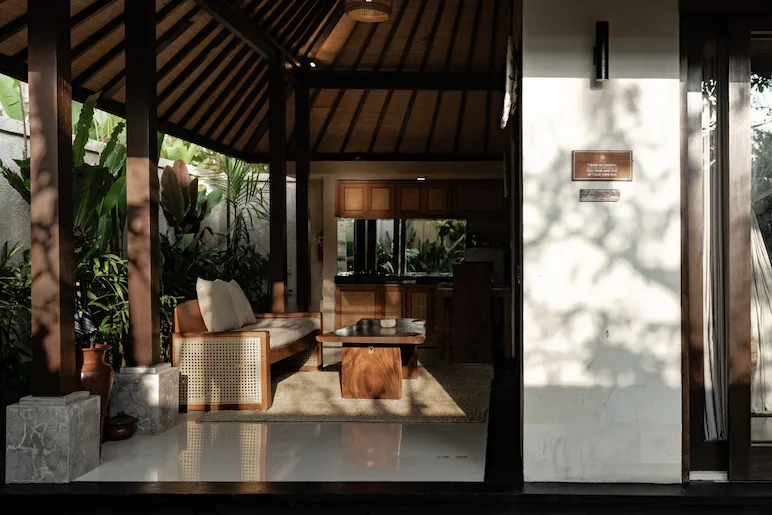 living room with natural furniture