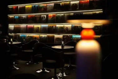 bar with vinyl records